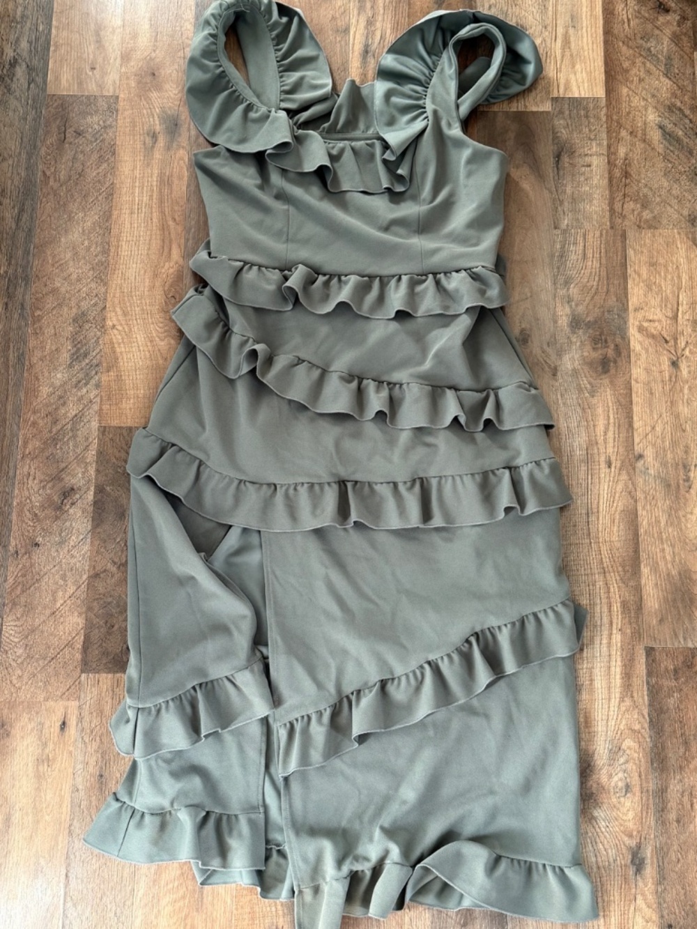 Show Me Your Mumu Greta Midi Dress Silver Sage Stretch Crepe Size XXL - Picture 3 of 4